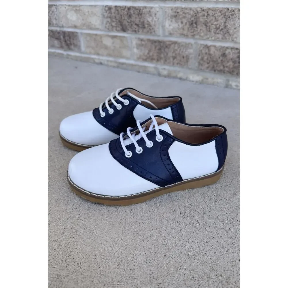 Tiny Toes Navy White Leather Saddle Shoes Toddler Size 8 Boutique Oxford